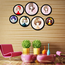 Estilo Europeo redondo de madera colgante de pared marco de fotos marcos para pinturas Fondo creativo de sala de estar decoración del hogar 2024 - compra barato