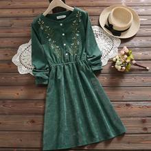 Mori Girl-Vestido de PANA con bordado Floral para Mujer, Vestido elegante clásico Vintage con cuello levantado, color verde, para primavera, DV423 2024 - compra barato