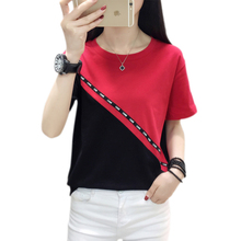 Block Patchwork Cut-and-Sew O-Neck T Shirt Women 2019 Summer Short Sleeve Casual Tshirt Tops Cotton Losse Tees camisetas mujer 2024 - buy cheap