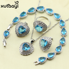 XUTAAYI Top Quality  Silver colorcolor Jewelry Sets Blue Created Sapphired Flawless Necklace/Rings/Earrings/Bracelet For women 2024 - buy cheap