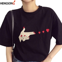 Fashion Finger Heart Women's T-shirts Fashion Summer Tops Tees Short Sleeve O-Neck Cotton T-shirt Casual T Shirt Tops For Women 2024 - buy cheap