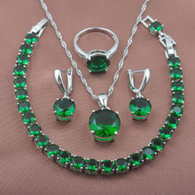 Conjuntos de joyería para mujer de Color plateado, circonita verde redonda clásica, collar, colgante, pendientes, anillo, estilo Ruso YZ0222 2024 - compra barato