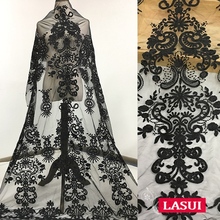 LASUI Black,White 1 yards=1 piece X0511 DIY handmade Wedding dress cloth skirt Noble retro embroidered yarn lace fabric 2024 - buy cheap