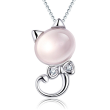 Anenjery 925 prata esterlina rosa lua luz pedra gato pingente neckace para presente feminino 45cm caixa corrente colares kolye S-N75 2024 - compre barato