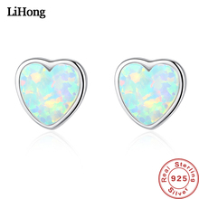 New Simple White/Blue/Green Opal Heart Stud Earrings 925 Sterling Silver Fashion Jewelry for Women 2024 - buy cheap