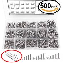 High quality 500 Pcs M3 M4 M5 Stainless Steel Button Head Hex Socket Head Cap Bolts Machine Screw and Nut Kit with wrench 2024 - buy cheap