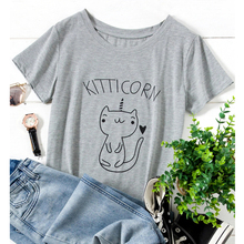 Kitticorn Cartoon Cat Printed T-shirts Women Harajuku Graphic Funny Tees Tops Summer Aesthetic Tumblr Tshirt Cat Mom Gift Shirt 2024 - buy cheap