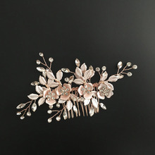 Floralbride-peine hecho a mano con diamantes de imitación, cristales, perlas, flor, hoja, boda, accesorios para el cabello 2024 - compra barato