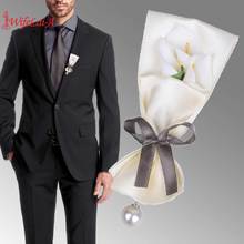 Calla lily Artificial Wedding Corsages And Boutonnieres Para Hombre Man Wedding White Flower Groom Buttonhole Lapel Pin X168M 2024 - buy cheap