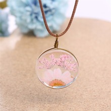 Women handmade dried flower glass round pendant long chain Sweater necklace party fashion jewelry Valentine's Day gift  3542 2024 - buy cheap