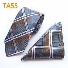 Classic Design 8cm Men Formal Necktie Set Fashion Plaids Paisley Pattern Ties with Handkerchief Pocket Square 2024 - buy cheap