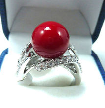 Anillo con cuenta rojo y coral para mujer, sortija, talla 6, 7, 8, 9 2024 - compra barato