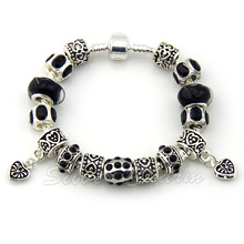 Free Fast Shipping European Style  Silver Charm Bracelets With Black Murano Glass Beads Handmade Silver jewelry PA1396 2024 - buy cheap