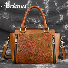 Norbinus Women Natural Skin Messenger Shoulder Bag Female Genuine Leather Handbags Fashion Embossed Flower Crossbody Tote Bolsa 2024 - buy cheap