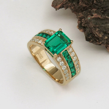 Lab Grown Colombia AAA Solid 14K Yellow Gold 2ctw Green Emerald Cut  Moissanite Ring Fine Gold Jewelry For Women 2024 - buy cheap