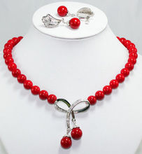 FREE shipping> Women's Set jewelry red shell bead necklace earring 2024 - buy cheap