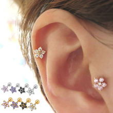 2 Pcs Crystal Flower Cartilage Earring Stainless Steel Zircon Stud Earrings Cute Tragus Ear Stud Piercing Body Jewelry 2024 - buy cheap