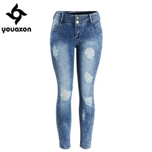 2082 Youaxon Women`s Ruffles Waist Brand New Stretch Ripped Skinny Pencil Pants Jeans For Women Denim Jean 2024 - buy cheap