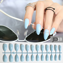 Unhas falsas estilosas de acrílico para meninas, unhas de cobertura total com designs de personalidade na moda creme azul e montanha jd10 24 pçs 2024 - compre barato