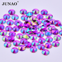 JUNAO 4 5 6 10 мм, фиолетовые кристаллы AB, акриловые стразы с плоской задней стороной, круглый клей на страз, хрустальные камни Rivoli, бусины для ногтей 2024 - купить недорого
