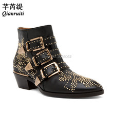 Qianruiti-sapatos femininos susanna., botas de couro/camurça com alça e fivela, para motociclistas. 2024 - compre barato