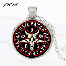 Vintage Pentagram Necklace Red Goat Head Glass Dome Pendant Baphomet Necklaces For Mens Satanism Gothic Jewelry 2024 - buy cheap