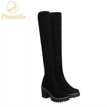 Phoentin-botas na altura dos joelhos antiderrapantes, sapatos femininos de salto alto, com esticamento, tamanhos grandes ft699, 2019 2024 - compre barato