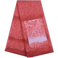 2019 de Alta Qualidade Vestidos de Casamento Francês Africano Coral Lantejoula Malha Bordado de Lantejoulas Tecido de Renda Nigeriano Tecidos Rendas Líquidas S1613 2024 - compre barato
