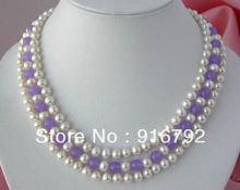 Бесплатная доставка >>>>> ожерелье из белого пресноводного жемчуга с фиолетовым камнем 8 мм в 3 ряда 2024 - купить недорого