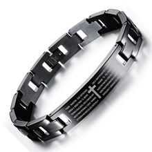 Pulseira de aço inoxidável 316l, joias da moda de alta qualidade de metal em inglês e espanhol com sua oração, bracelete preto para homens 2024 - compre barato