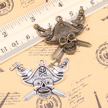 15pcs Charms For Jewelry Making pirate skull and cross swords 45x34mm Antique Silver Plated Pendants DIY Tibetan Silver Necklace 2024 - buy cheap