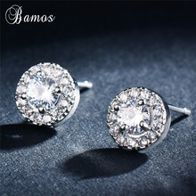 Bamos Simple Small White Zircon Stud Earrings Dainty Round Earrings For Women 925 Sterling Silve Filled Fine Crystal Jewelry 2024 - buy cheap