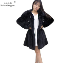 Linhaoshengyue 90CM Long Mink Fur Coat, with Hood 2024 - buy cheap