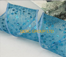 NEW 40MM Sky blue Sequin gauze ribbon Netting ribbon lace ribbon for fascinator Wedding hair accessory dress bag decoration belt 2024 - buy cheap