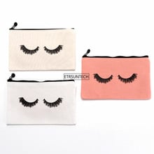 100pcs/lot 23cmx14.5cm Large canvas Eye Lashes Printed Woman Drawstring Makeup Bag Zipper Clutch Bag Cosmetic Organizer 2024 - buy cheap