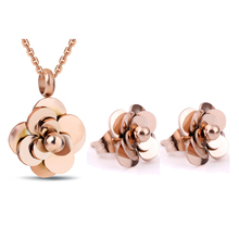 Stainless steel Charm Rose Flower Jewelry Sets For Women Fashion Necklace Earrings Rose Gold Color Jewelry Sets Gift 2024 - buy cheap