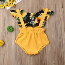 Emmababy Summer Newborn Baby Girl Clothes Sunflower Print Off Shoulder Cropped Tops Strap Bib Short Pants 2Pcs Outfits Set 2024 - buy cheap