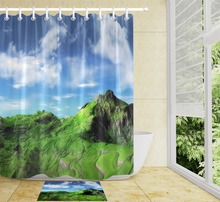 Blue Sky High Mountain White Clouds Shower Curtain Fabric Polyester Fabric Bathroom Curtain Set With Mat&Hooks Customized Print 2024 - buy cheap