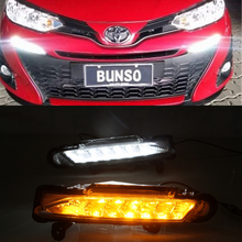 Car Flashing 1set For Toyota Yaris 2017 2018 2019 LED DRL Daytime Running Light Daylight yellow turn Signal fog lamp car-Styling 2024 - buy cheap