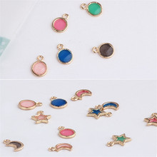 Wholesale 100pcs/Lot Glitter Enamel Alloy Charms Kawaii Round Moon Stars Cute Gold Tone Plated Oil Drop Earring Bracelet Charms 2024 - buy cheap