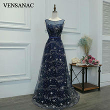 VENSANAC New A Line 2018 Lace O Neck Draped Long Evening Dresses Sleeveless Elegant Flowers Tank Party Prom Gowns 2024 - купить недорого