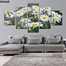 Pintura de diamante 5D diy, mosaico bordado de diamantes de imitación, imagen de margaritas blancas, Paisaje con flor, pegatina de pared, 5 uds. 2024 - compra barato