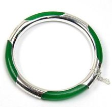 Genuine Dark Green Natural Jade Silver Hinged Bangle Bracelet 2024 - buy cheap