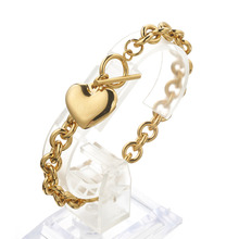 Cadena de eslabones Rolo de acero inoxidable para mujer y niña, Pulsera moderna con diseño de corazón, Color plateado o dorado, de 7 a 11 pulgadas 2024 - compra barato