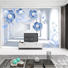 Custom wallpaper 3d European blue jewelry flower stereo TV background wall living room bedroom background painting 3d wallpaper 2024 - buy cheap