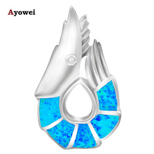 Wholesale Retail Shrimp Blue Fire Opal stamped silver plated Necklace Pendants Fashion jewelry for women OP273A 2024 - buy cheap