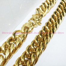 7-40" 16mm Hot Heavy Cool Jewelry Gold 316L Stainless Steel Mens Cuban Chain Curb Necklace  TOP QUALITY 2024 - buy cheap