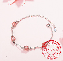 Lekani pulseira feminina em prata esterlina 925, bracelete em forma de galho de morango natural, para mulheres e meninas 2024 - compre barato