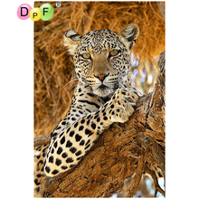 DPF 5D full Round Diamond Painting Mosaic Decor leopard lie trees DIY Magic Cube Cross Stitch gift Diamond Embroidery art crafts 2024 - buy cheap