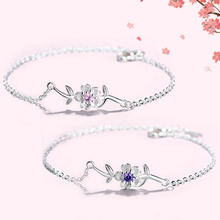 Gift For Female Girlfriend Fashion Jewelry Cherry Blossoms Net Red Adjustable Chain Bracelets Crystal Flower Opening Bangles 2024 - buy cheap